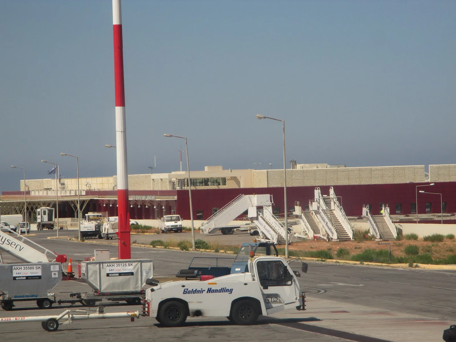 Terminal building at Chania International Airport, one of the two main Crete airports for UK flights, seen from an aircraft