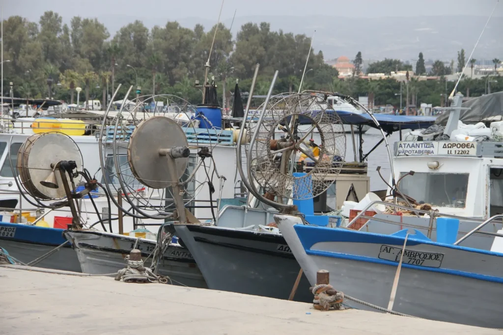 Fishing boats in Paphos harbor, a short ride from the airport by bus or taxi
