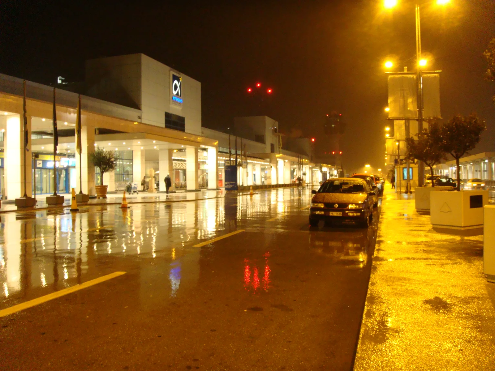 Athens International Airport main terminal at night