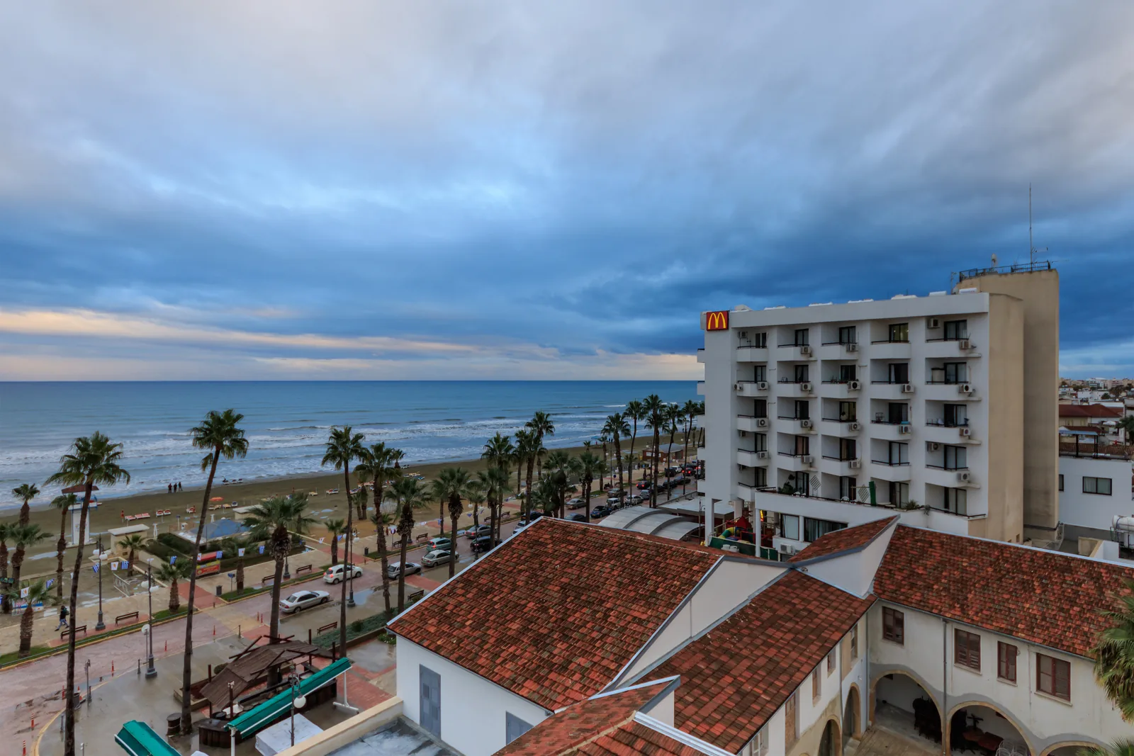 The palm-lined Finikoudes promenade and seafront in Larnaca, Cyprus