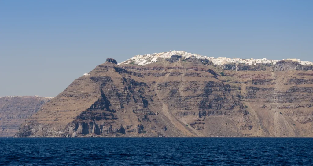 The caldera cliffs of Santorini and Imerovigli, about 15 to 20 minutes from the airport where UK flights land